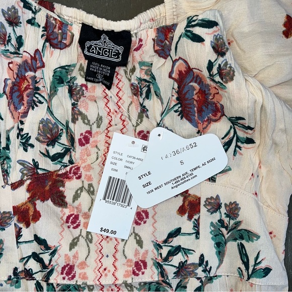 Angie Beige Pink Green Maxi Floral Sundress Festival NWT Ladies Small Boho - Picture 3 of 7